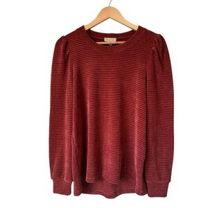 Status by Chenault Burnt Orange Ribbed Pullover Puff Sleeve Sweater, Medium